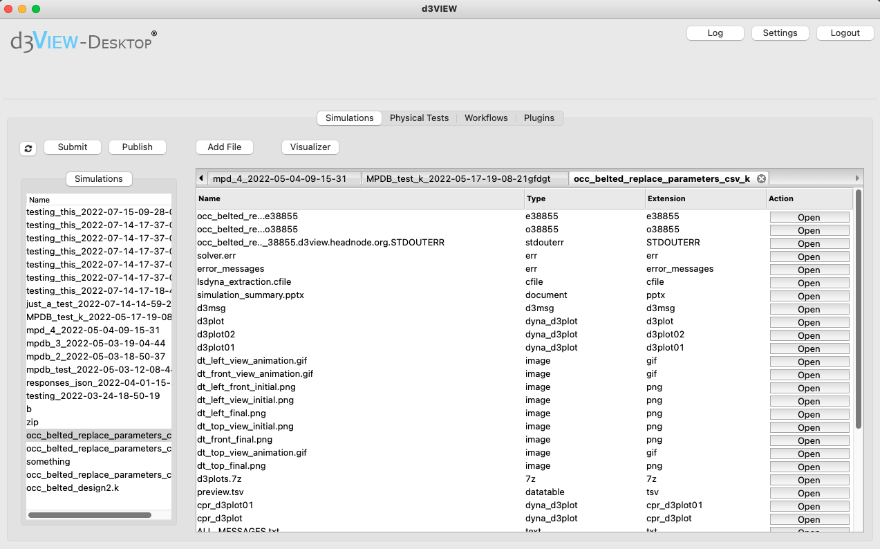 d3VIEW Simulations App interface