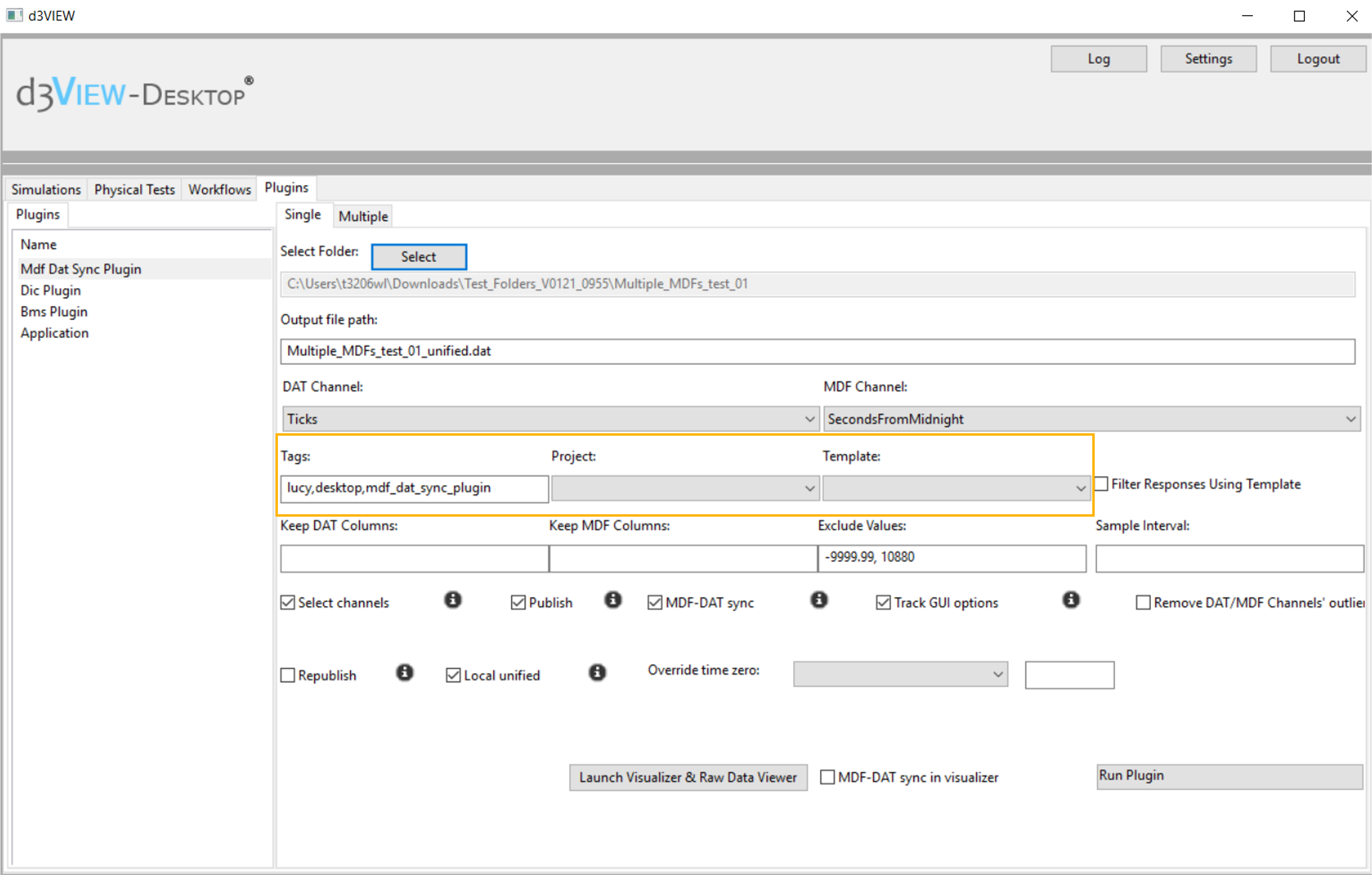 d3VIEW Desktop controls for tags, projects, and templates